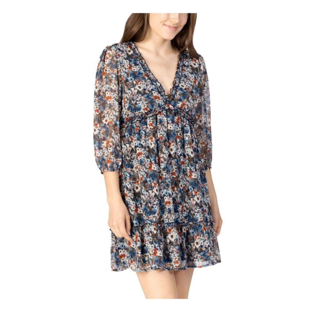 SPEECHLESS Womens Short Dress Navy 3/4 Sleeve Lined Pullover Styling Juniors XS